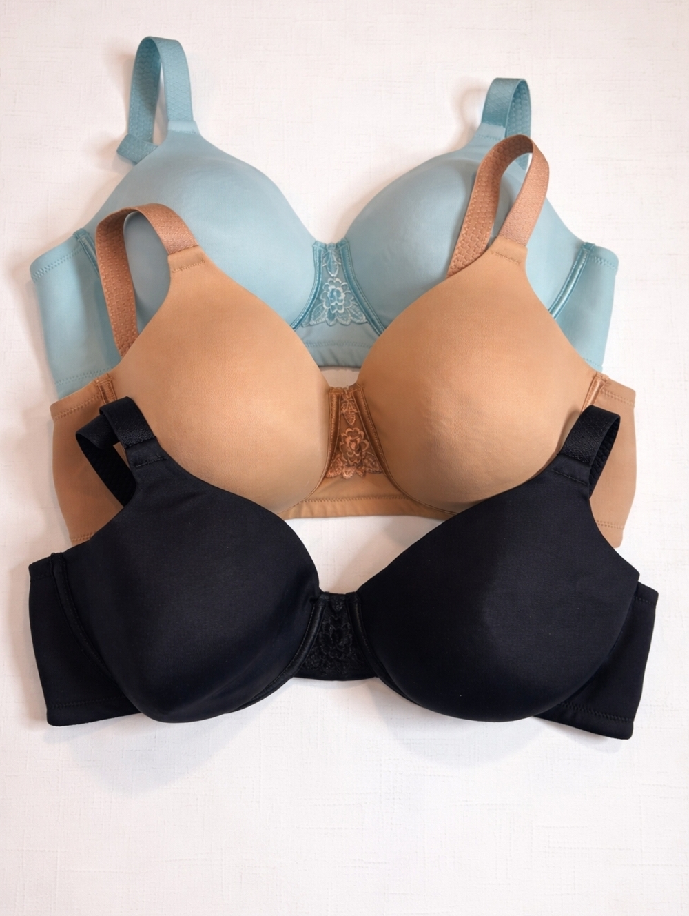 Vanity Fair Underwire Bra Bundle 3-Pack Black Blue & Nude Full Coverage 40C